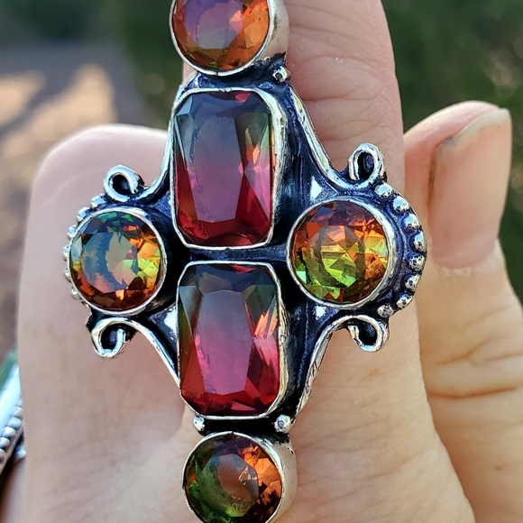 New Bi-Color Tourmaline 925 Silver Statement Ring. - Picture 16 of 16